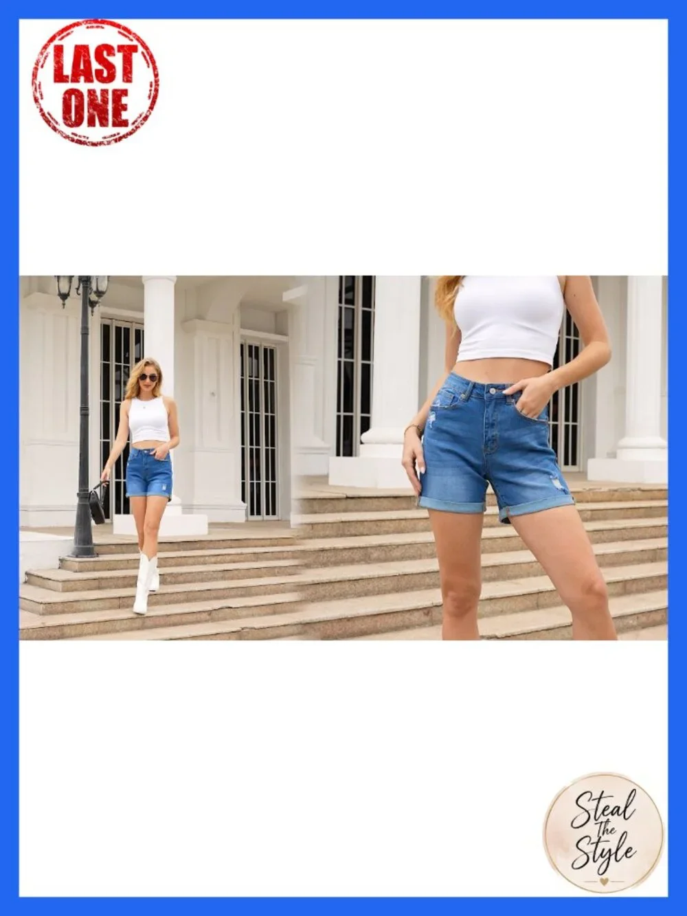 High Waisted Rolled Hem Distressed Denim Shorts for Women, Ripped Jorts with 5